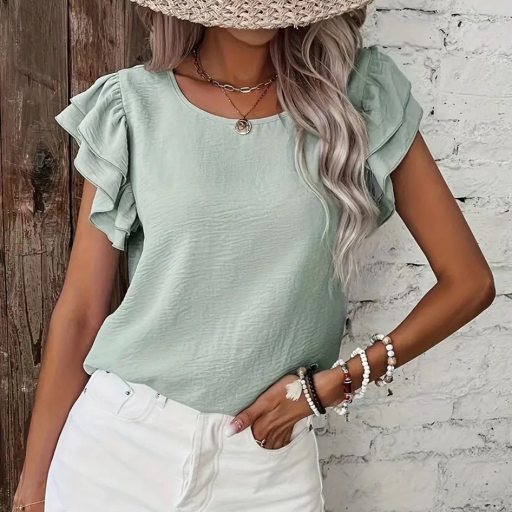 Green Color Crew Neck Blouse